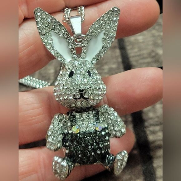 Austrian Crystal Bunny Pendant Necklace - Picture 7 of 9